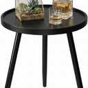 danpinera Round Black Side Table, Metal Legged Accent Table with Wooden Tray, Small Round End Table for Living Room, Bedroom, Nursery, Black