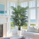 Artificial Palm Tree with White Tall Planter, 7ft Tall Potted Artificial Silk Palm Tree Plant, Fake Tropical Plant, Home Office Floor Room Decor Plants Indoor Outdoor, Housewarming Gift