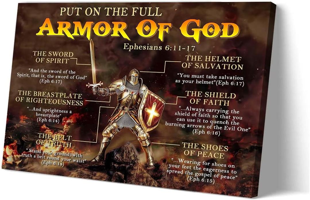 Sboobily Put On The Full Armor God Wall Art Warrior Ephesians 6 11-17 Bible Verse Poster Framed Christian Quotes Wall Art Picture Prints 08x12 inches