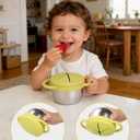 2 Pack Stainless Steel Snack Cups for Toddlers Spill Proof, Toddler Snack Containers with Spill-Proof Silicone Lids & Handles, Dishwasher Safe Perfect for Mess-Free Snacking (Yellow+ Beige)