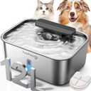 3.2Gal/12L Dog Water Fountain for Large Dogs, Stainless Steel Dog Water Bowl Dispenser with Deeper & Wider Drinking Area, FEELNEEDY Automatic Pet Fountain with Window & LED Light