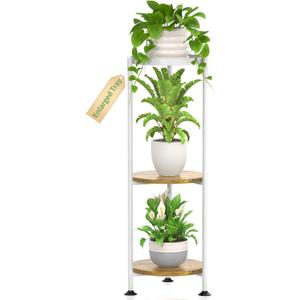 KMOTASUO 3 Tier White Plant Stand Indoor for Large Tall Heavy Duty Planter, Multiple Sturdy Metal Flower Corner Rack for Narrow House Floor, Iron Vertical Level Round Orchi Holder Organizer, Modern