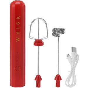 Handheld Usb Rechargeable Milk Foam Maker With 2 Stainless Whisks Electric Mini Mixer 3 Speeds For Coffee Matcha Latte Cappuccino Hot Chocolate(Red)