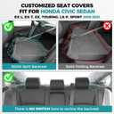 Seat Covers for Honda Civic Sedan EX-L, EX-T, EX, Touring, Sport 2016-2021, Faux Leather Car Seats Cover Full Set Waterproof Black (60/40 Split Seatback-with Rear Armrest)