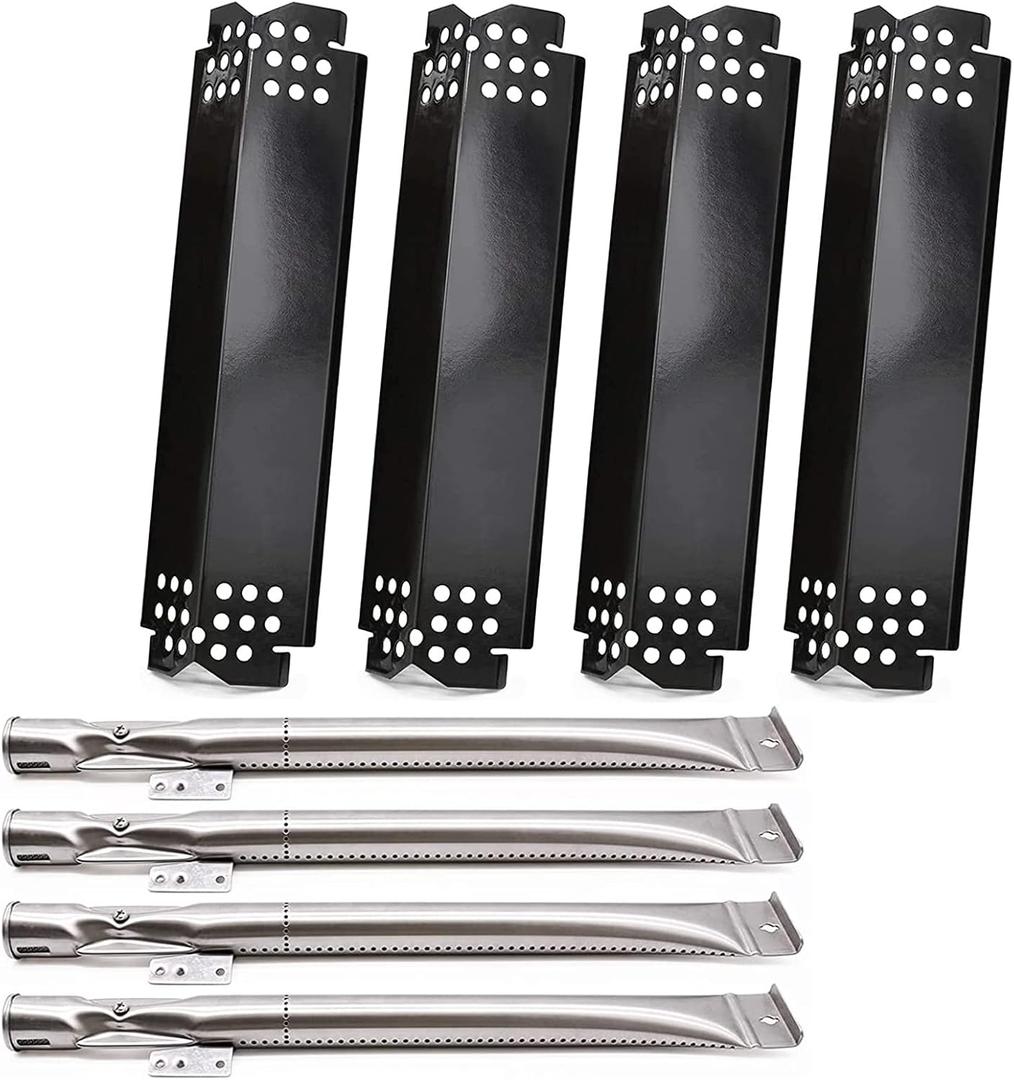Criditpid Grill Replacement Parts for Nexgrill 4 Burner 720-0830H 720-0783E 720-0830A, 5 Burner 720-0888 720-0888N, Pack of 4 Grill Heat Plate Shields and Burners for Nexgrill Replacement Parts 4 Burner (Porcelain Steel)