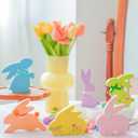 NYUWOUARC Easter Decorations, 6 Pcs Wooden Bunny Colorful Table Signs | Cute Decor for the Home, Spring Easter Pastel Rabbit Decor, For Shelf Mantel Indoor Office, Tiered Tray Set
