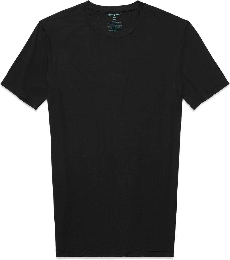 Tommy John Men's Crew Neck Undershirt, Second Skin Fabric, Slim Fit T-Shirt with Stay Tuck Design (X-Large, Black-1 Pack)