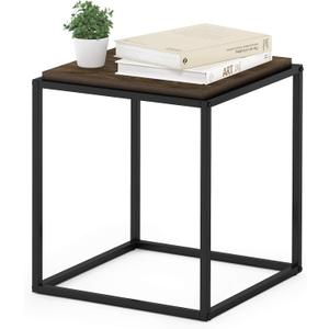 Furinno Moretti Cube Modern Stackable End Table Shelf, Columbia Walnut, Stackable Metal Frame