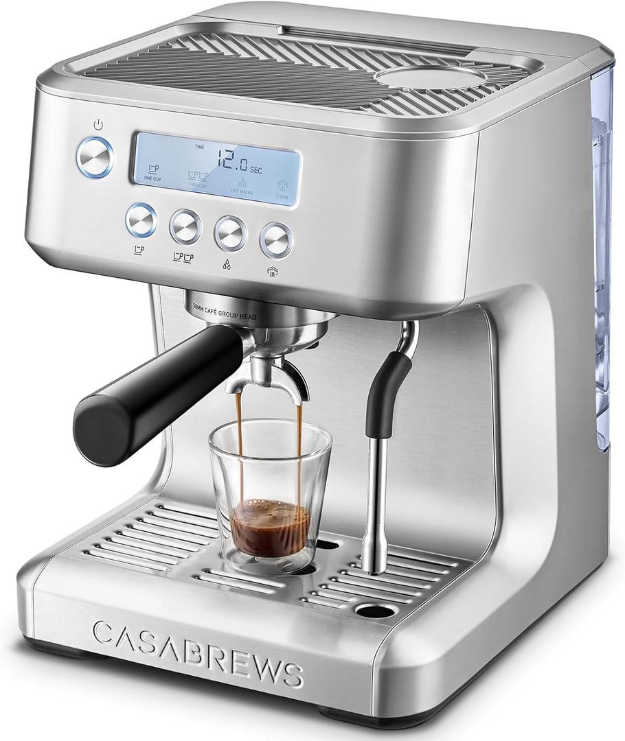 CASABREWS Ultra Espresso Machine with LCD Display, Espresso Maker with Powerful Milk Frother, Customizable Brewing Temperature, Provides Barista-Level Lattes and Cappuccinos, Gift for Men & Women (Silver)