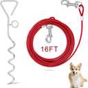 Relux Dog Tie Out Cable and Stake, 16FT Outdoor Dog Stake for Yard Training, Running, Hiking,Camping, 16 Inch Heavy Duty Dog Anchor Spiral Stake for Small to Medium Dogs(Red)