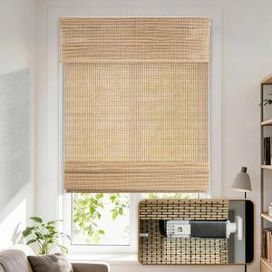 Atxbyoh No Drill Cordless Bamboo Roman Shades, Nature, 22x48