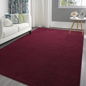Pettop 5x7 ft Burgundy Red Area Rugs for Bedroom Living Room, Washable Memory Foam Indoor Carpet, Modern Aesthetic Minimalist Non Slip Soft Comfy Carpet for Boys Girls Dorm Home Decor