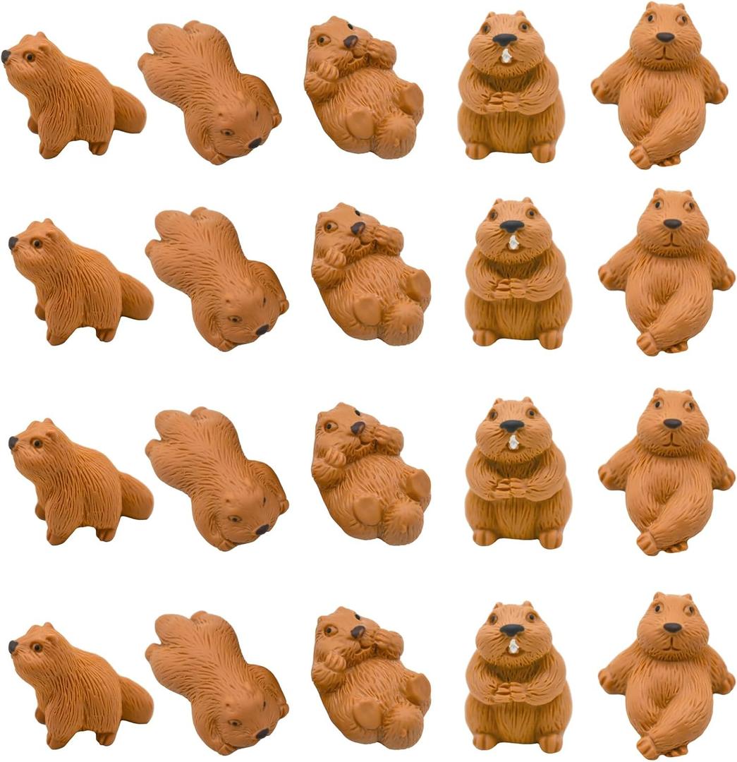 20Pcs Miniature Groundhog Figurines Mini Marmot Figures 1 Inch Resin Animal Cake Toppers for DIY Fairy Garden Moss Landscape Aquarium Birthday Easter Crafts