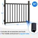 36"x45" Aluminum Gate with Self-Closing Hinges,Square Tube 3/4" pickets, Adjustable Width Black Powder Coated Deck gate Kits Incl. Hinges Latch for Deck Railing Patios Gardens Indoor Outdoor