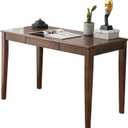 Solid Wood Desk with Drawer, Wooden Home Office Desk for Work, Student Computer Desk for Small Spaces, Gaming Study PC Desk for Bedroom, Easy to Assemble (Walnut Color 39 inch)