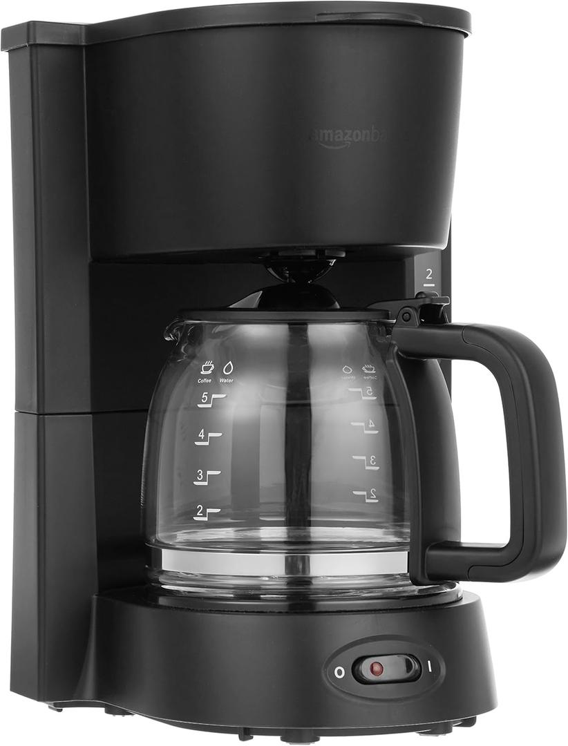 Amazon Basics 5-Cup Drip Coffeemaker with Glass Carafe and Reusable Filter, Black, 7.9 x 7.5 x 10.5 inches