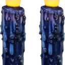 CVHOMEDECO. Real Wax Hand Dipped Battery Operated LED Timer Taper Candles Rustic Primitive Flameless Lights Decor, 4-3/4 Inch, Navy Blue, 2 PCS in a Package