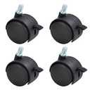 Nylon Twin Wheel Swivel Caster 1-7/8 Threaded Stem Plant Pot Caddy Wheel Replacement Brake Wheel Black, 4 Packs