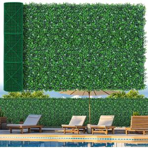 Grooy 48"x 120"(40 sq.ft) Artificial Boxwood Roll Panels with Flowers, UV-Anti Faux Ivy Leaves Privacy Fence Screen, Grass Wall Roll Panels for Indoor Home Decor and Outdoor Garden Backyard