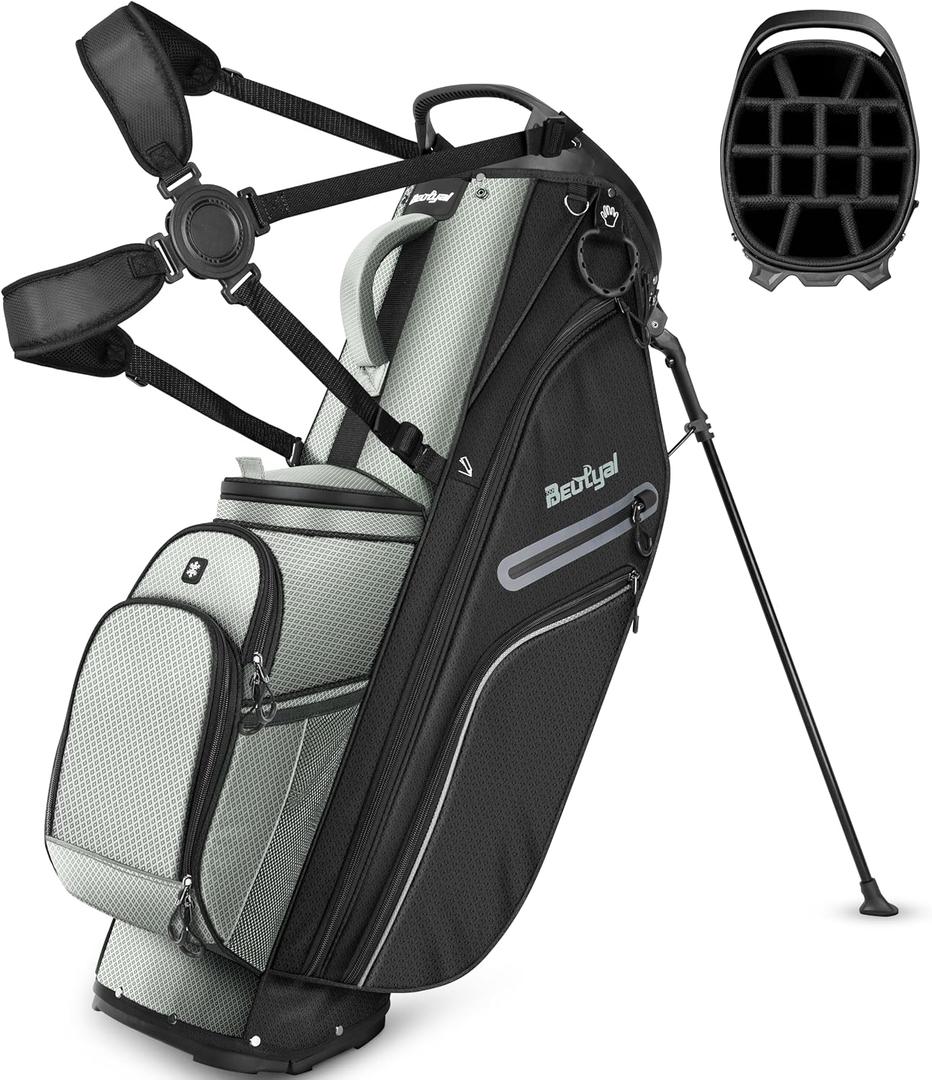 14 Way Full Length Dividers Golf Stand Bag, Lightweight Golf Bag with Stand for Men and Women Golf Club Carry Bag with Dual Strap & Rain Cover