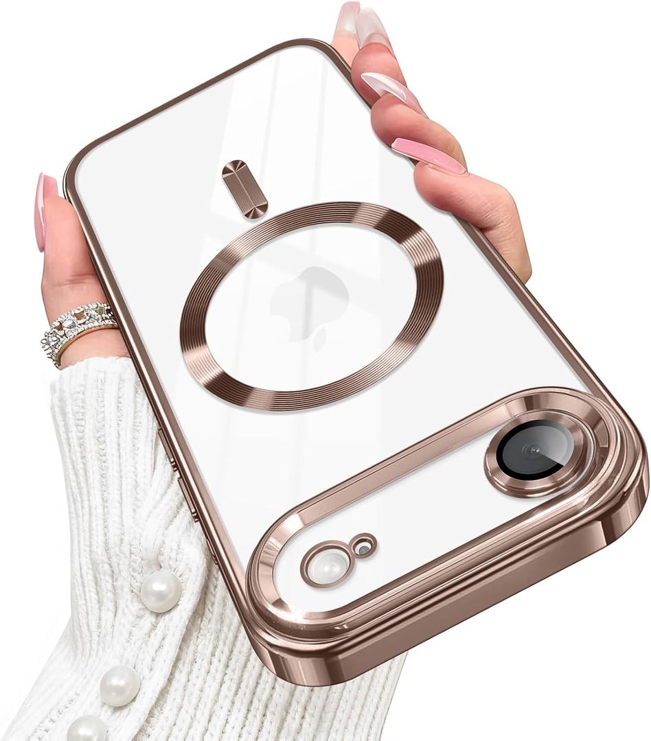 Designed for iPhone Air Case Magnetic, Compatible with Magsafe, Camera Control Button, Camera Lens Protector, Clear Soft TPU Plated Phone Case for iPhone Air, Brown