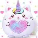 Leyndo Cute Caticorn Plush Pillow 14 Inch Unicorn Cat Stuffed Animal, Soft Pink Kawaii Plush Toy Gift for Girls Birthday Easter and Cat Lovers(Cute)