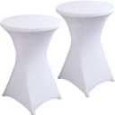 2 Pack 32x43 Inch White Spandex Cocktail Table Covers, Fitted Round Cocktail Tablecloth, Stretch Highboy Table Cover Cloth for Wedding, Party, Banquet, Event