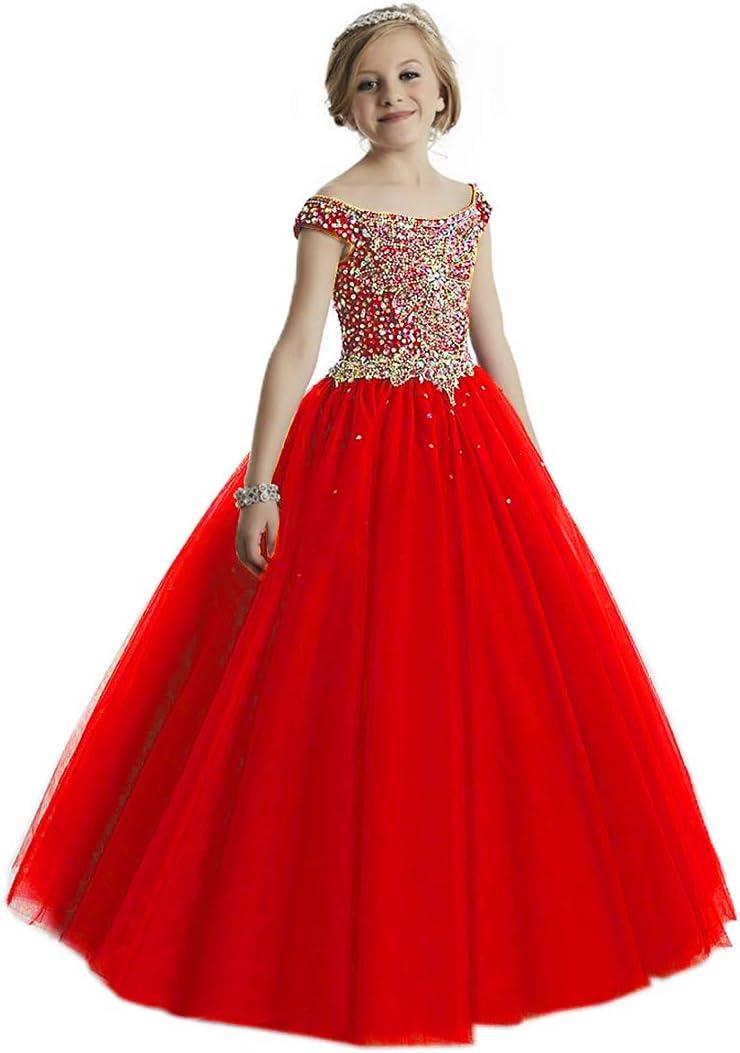 Junguan Girls' Off The Shoulder Pageant Dresses Aline Princess Prom Dress Formal Ball Gowns (12, Red)