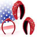 Fourth of July Headband for Women Girls American Flag USA Knotted Crystal Rhinestone Jeweled Hairband Red White and Blue Patriotic Hair Accessories