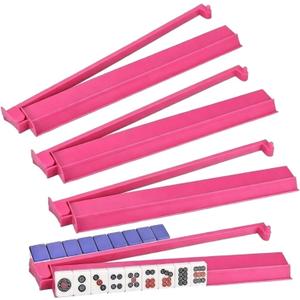 Mahjong Rack with Pushers, 4-Piece Premium Acrylic Mahjong Racks with Built-in Pushers & Rotating Bases - Set for Easy Play (Magenta)