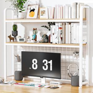 HUATOL 2-Tier Desktop Bookshelf, Multipurpose Wood Countertop Shelf for Computer Desk, Wood Desk Hutch Bookshelf Desk Organizer for Office Home Dormitory, 29.6 * 7.9 * 38 in