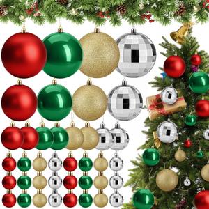 Wettarn 50 Pcs Christmas Ball Ornaments 4'' 3.2'' 2'' 1.2'' Xmas Tree Shatterproof Ornament Decorate with Hanging Loop for Holiday, Party Decorations, Matte, Shiny, Disco Mirror, Glitter(Multicolor)