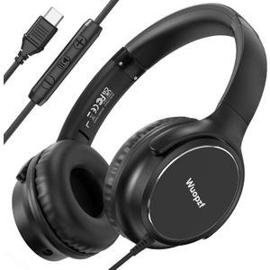 USB C Wired Over-Ear Headphones with Microphone, Volume Control, Share Port, and Adjustable Headband Foldable Stereo Headset for iPhone 16, Samsung, Laptop, Gaming, Travel