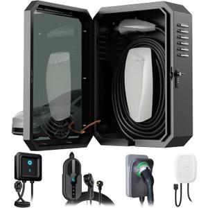 YONZEE Wall-Mounted EV Charger Protection Box  Weatherproof Charging Station Cover Case for Electric Vehicle Home Chargers, Compatible with Tesla, Standard Most EV Chargers (black)