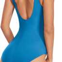 Womens One Piece Swimsuit Scoop Open Back Athletic Training Swimwear Color Block Sport Bathing Suit (White)