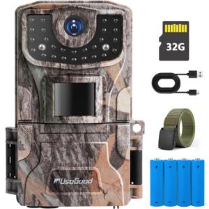 usogood Trail Camera 36MP 2K, Game Camera with Night Vision,32GB Card&Batteries,IP66 Waterproof Trail Cam with 2.0” HD Screen, Hunting Camera for Backyard/Wildlife Monitoring