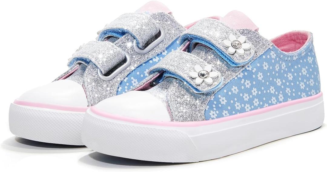 Weestep Toddler Girl Glitter Sneakers Lightweight Sparkle Slip On Canvas Shoes 10