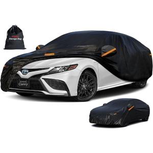 Kayme 7 Layers Car Cover Custom Fit for Toyota Camry Sedan/Solara (1996-2025) Waterproof All Weather for Automobiles, Outdoor Full Cover Rain Sun UV Protection with Zipper Cotton/Black