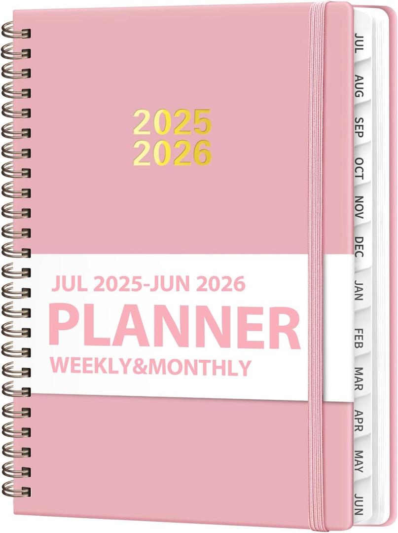 Planner 2025-2026, Weekly and Monthly Calendar Academic Planner (July 2025 - June 2026), Hardcover Teacher School Student Agenda with Tabs, Ideal for School Office Supplies, A5 (6.3" x 8.5") (Pink)