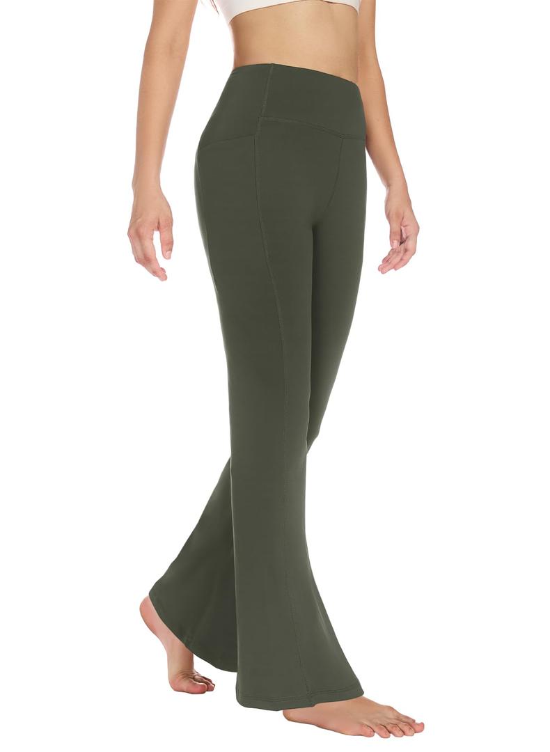 EGOCKAL Women's Flare Leggings Bootcut Yoga Pants High Waisted Bell Bottom Workout Dress Pants with Pockets Army Green (M)