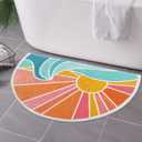 Boho Half Circle Rug for Bathroom, Soft & Absorbent, Retro Style Sun Rug 27.5 * 17.3 inch