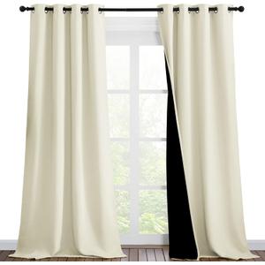 NICETOWN Thermal Insulated 100% Blackout Curtains, Noise Reducing Performance Drapes with Black Lining, Full Light Blocking Drapery Panels for Patio (Beige, 1 Pair, 46 inches x 90 inches)