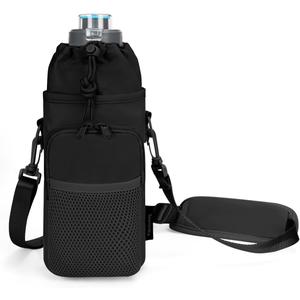 sportsnew Water Bottle Holder with Strap, 32 OZ Water Bottle Carrier Sling Bag with Adjustable Shoulder Strap Insulated Water-Resistant Water Bottle Bag for Walking Hiking, Patent Pending (Black)