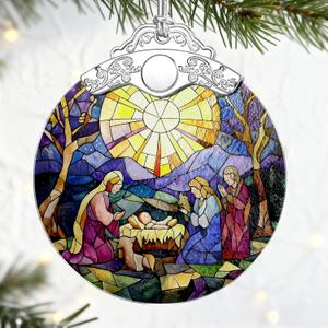 Christian Gifts: Stained Glass Nativity Scene Ornament | Christmas Ornaments (Christmas Tree Decorations), Christian Holiday Decor, Holy Family Decoration, Religious Gifts, Baptism Gift & Xmas Gift