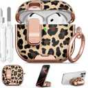 for AirPods 4 Case, with Safty Lock & Phone Stand for Floral AirPods 4th Generation Case Cover for Women Girly, iPod 4 Case with Keychain & Cleaner Kit- Leopard Print