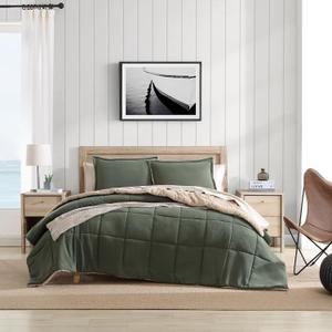 Nautica - Queen Comforter Set, Microsuede Bedding with Soft Sherpa Reverse, 3 Piece Bed Set with Matching Pillowcases (Beckett Green)