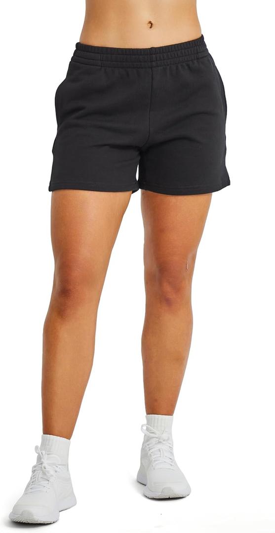 MEIVSO Womens Cotton Sweat Shorts Gym Workout Lounge Shorts with Pockets (Medium, Black)