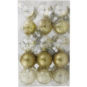 Shatterproof Clear Plastic Christmas Ball Ornaments 30PCS Decorative Baubles Set with Stuffed Delicate Decorations 2.36'' Hanging Ball for Xmas Tree(Gold)