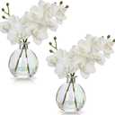 White Orchids Artificial Flowers Faux Orchid Arrangement with Iridescent Glass Vase Set of 2 Real Touch Phalaenopsis Orchid Flowers Orchids Centerpiece for Dining Room Table