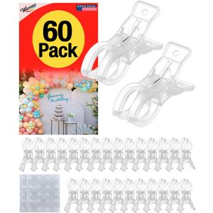 60 Pack Large Balloon Arch Clips, Transparent Backdrop Stand Clamps for Party Decor, Crafts, Woodworking & Photography